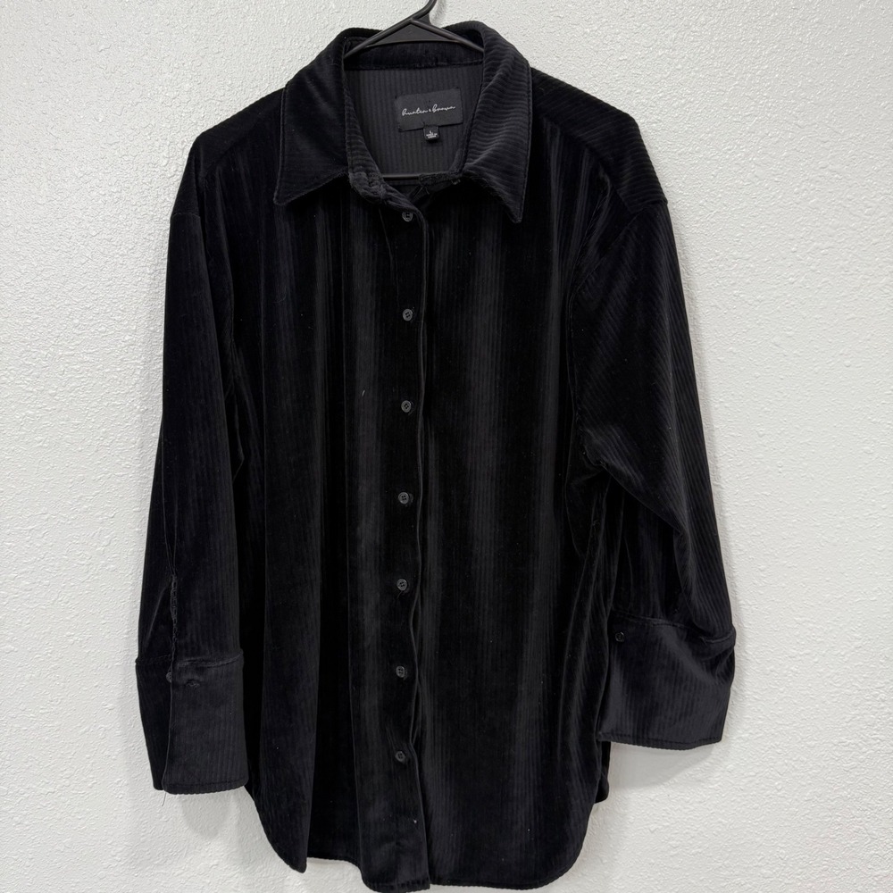Hunter & Brown Black Corduroy Button Up Shirt Women's Size Lโ Oversized